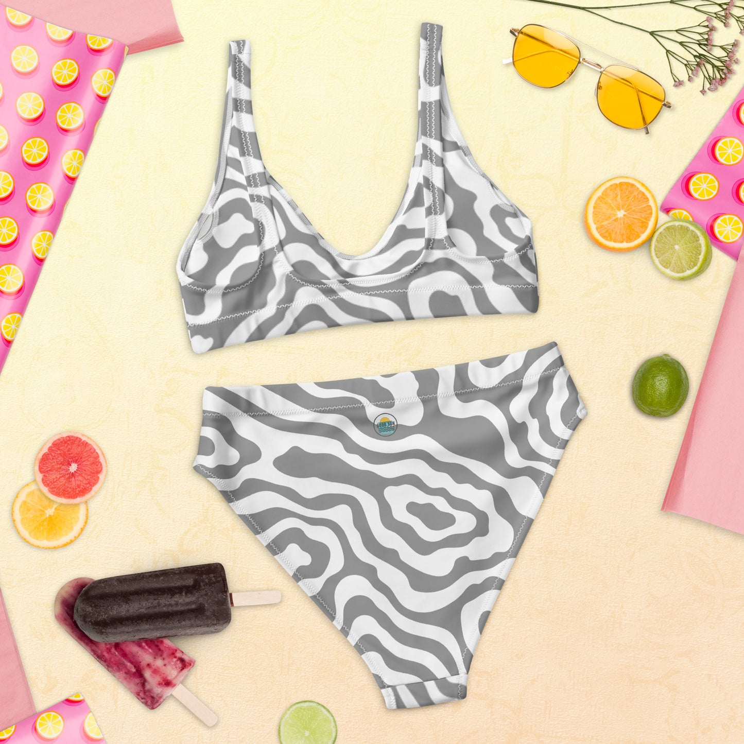 Gray Striped Recycled high-waisted bikini