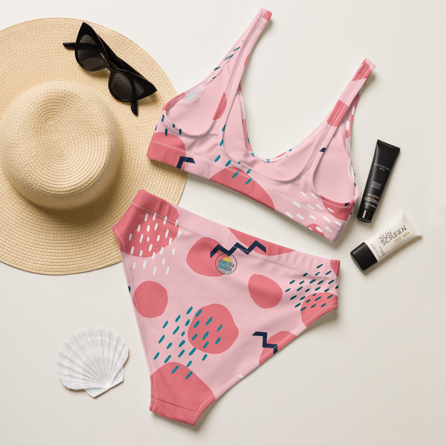 Pink Pattern Recycled high-waisted bikini