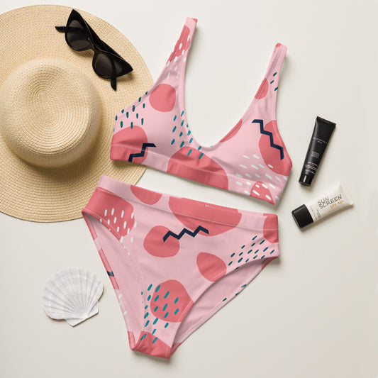 Pink Pattern Recycled high-waisted bikini